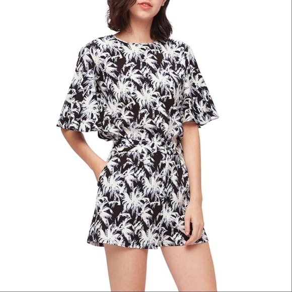 DVF | Arlene Top Palm Small Short Sleeve Blouse Boxy Loose Tropical - Picture 1 of 6